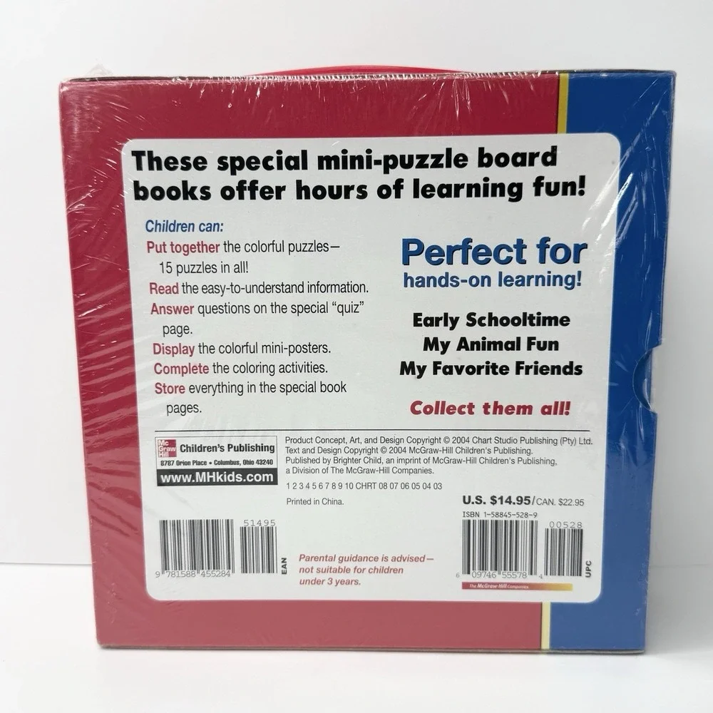 Vintage 2004 Brighter Child Early Learning Mini Puzzle Board Books Box Set